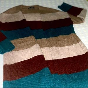 3/13💄Open Front Color Block Long Cardigan—teal + browns